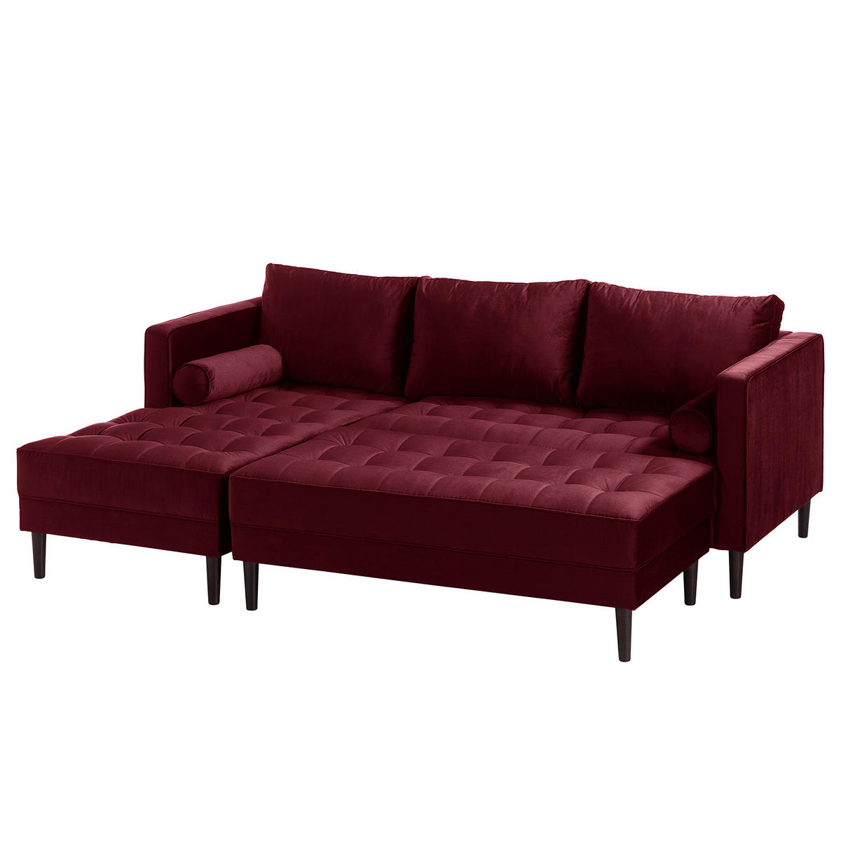 ECKSOFA - Samt - Dunkelbraun/Weinrot, Birkenholz/Textil (201/155cm) - home24
