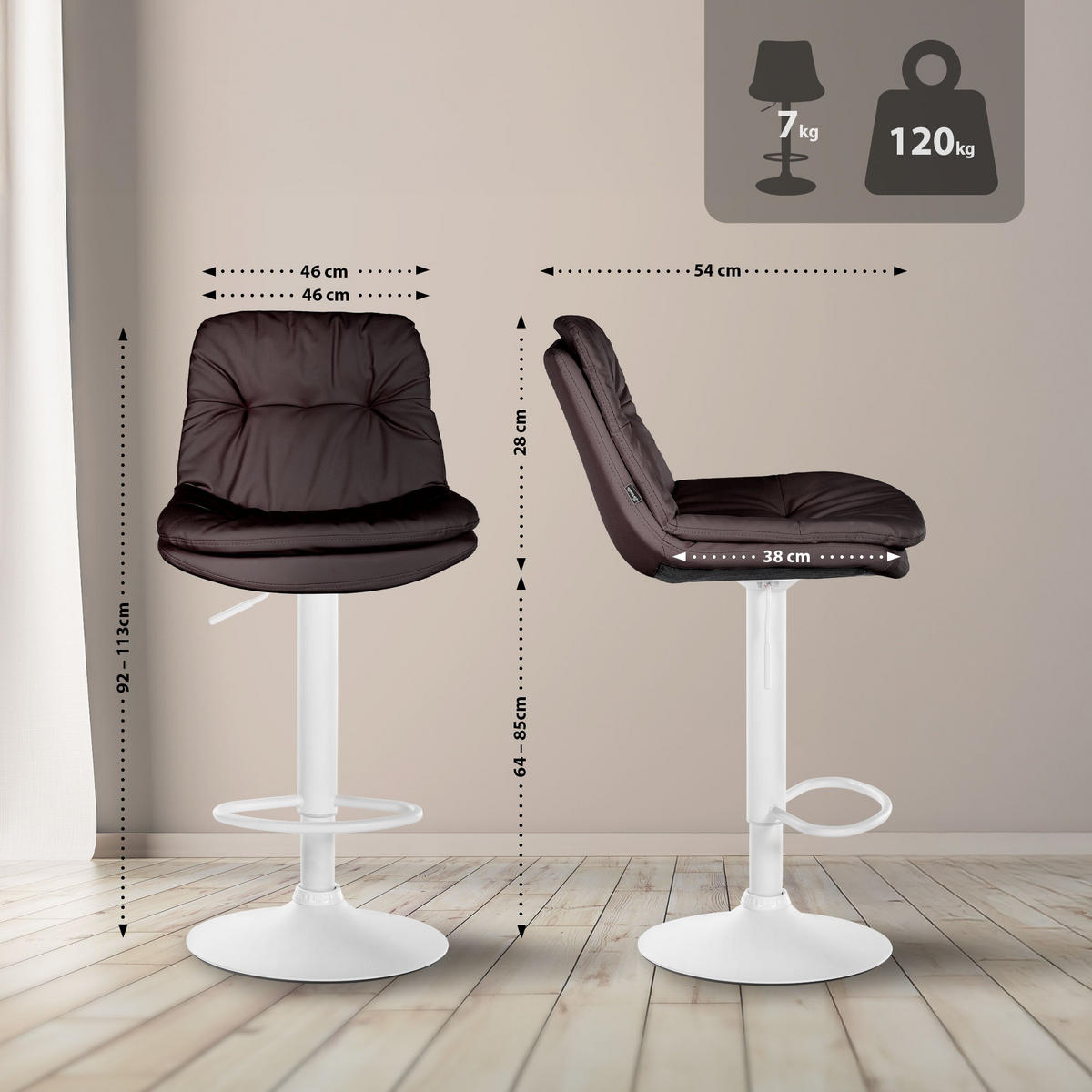 BARHOCKER Lederlook braun - Schwarz/Braun, Textil (46/92/54cm) - CLP