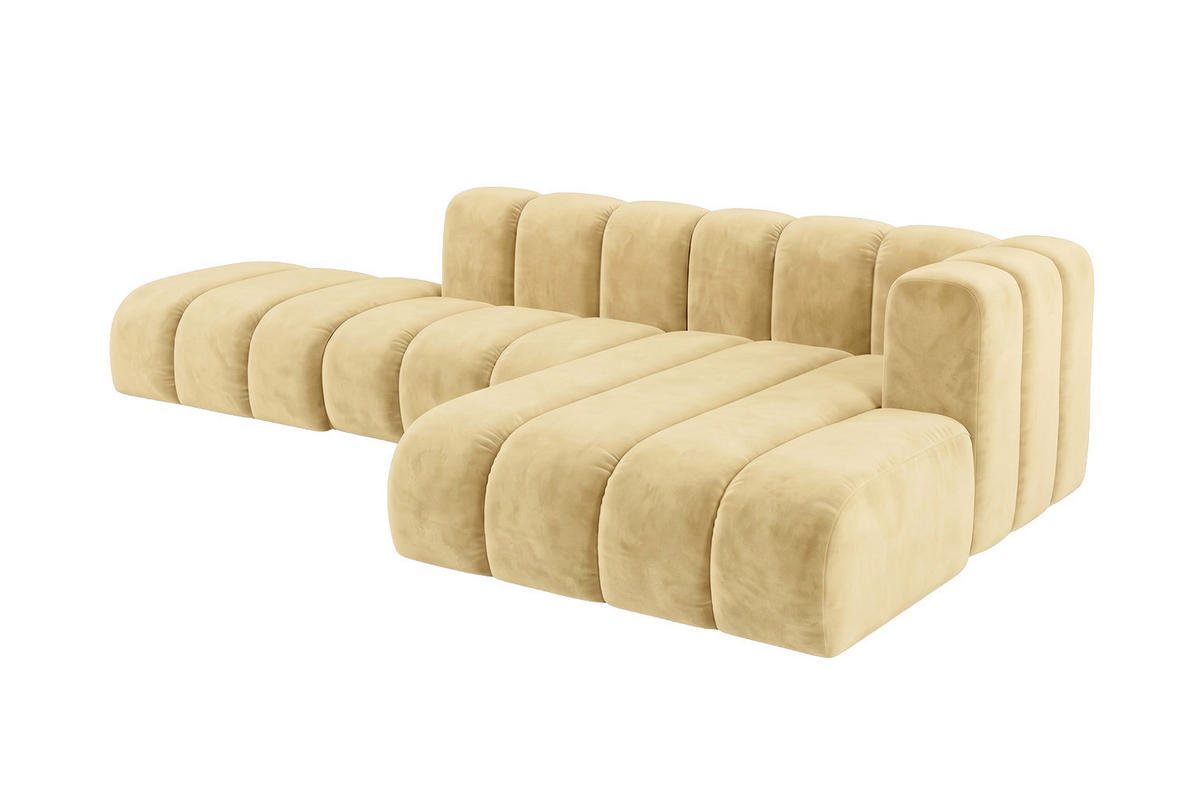 ECKSOFA Modulares In L-Form Mit Hocker, Velvet-Stoff Riviera, Buttergelb, Rechts, GRAND Mini - Hellgelb, Holz (295/179cm) - Kaiser Möbel
