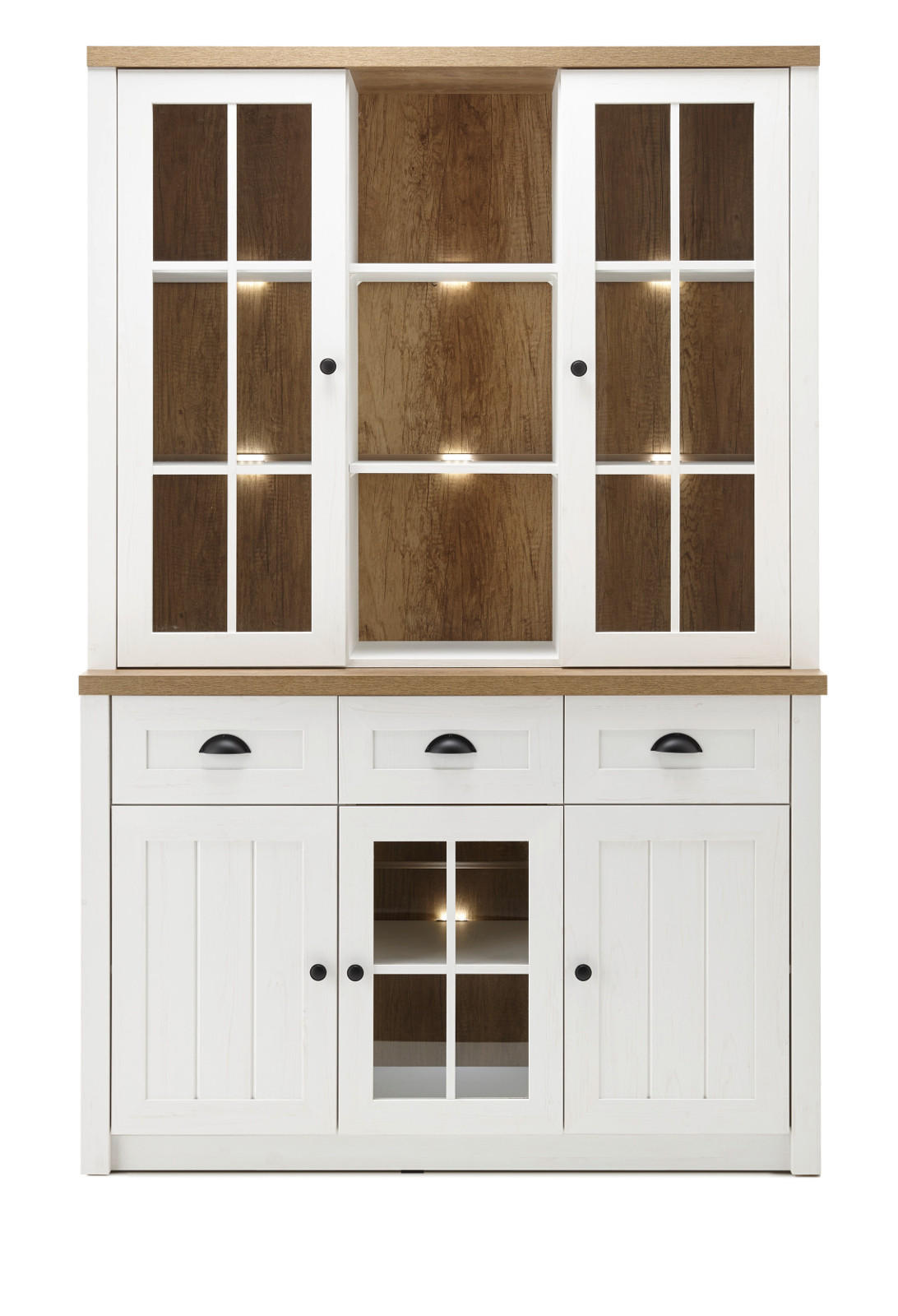 BUFFETSCHRANK weiß Pinie, Eiche hell Landhaus, Buffet 130 x 198 cm - Eichefarben/Schwarz, Holzwerkstoff/Metall (130/198/43cm) - Furn.Design