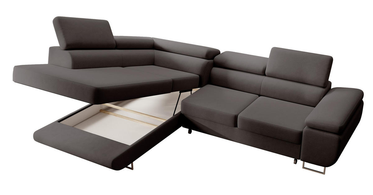 ECKSOFA Stevil Dunkelgrau Velours - Dunkelgrau/Silberfarben, Textil/Metall (275/203cm) - Selsey
