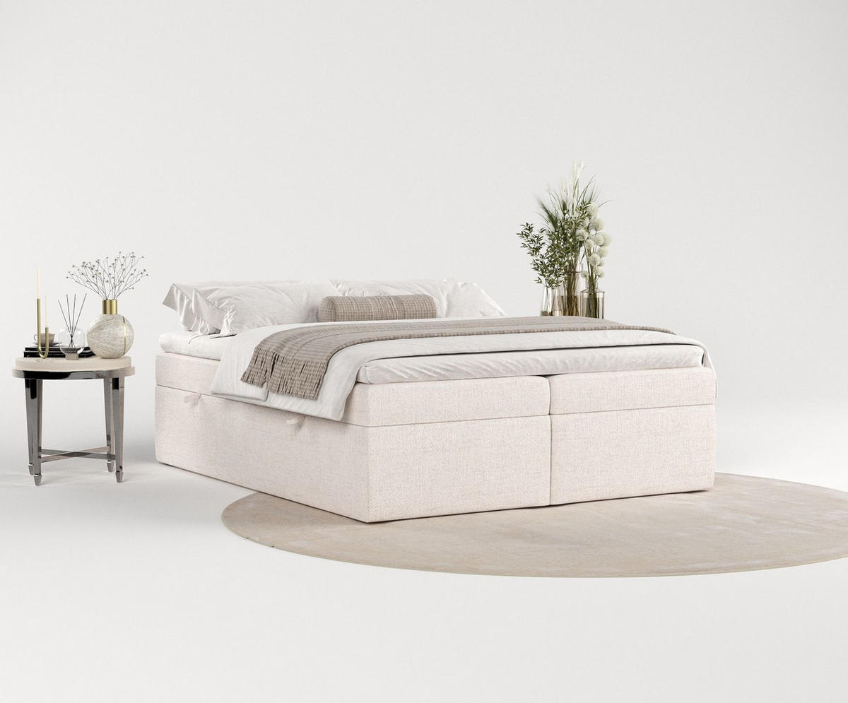 BOXBETT Lennon Beige 140/200 cm im Webstoff - Beige/Schwarz, Holz/Holzwerkstoff (140/200cm) - Maison de Reve