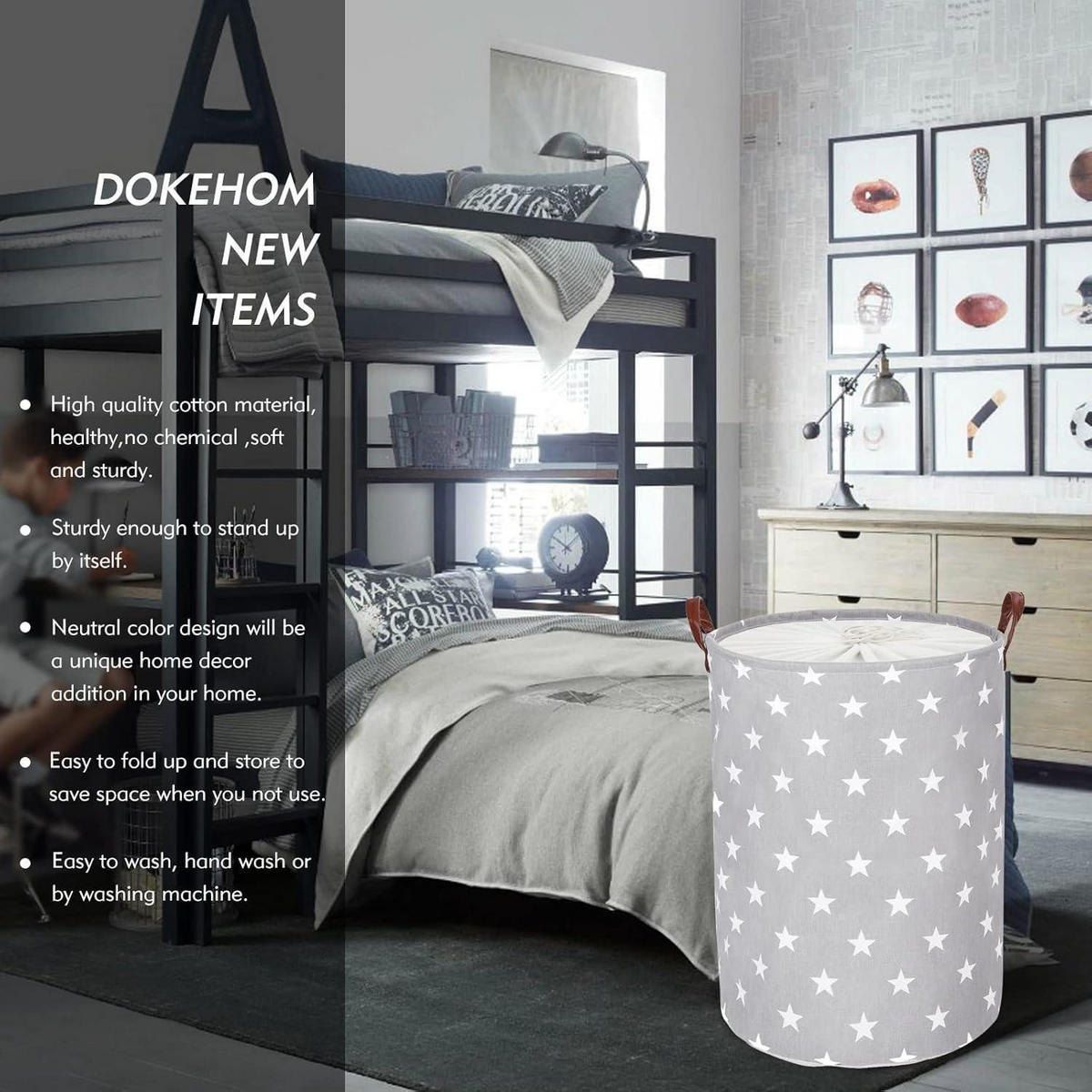 WÄSCHEKORB mit Sternenmuster 61 cm - Grau, Textil (40.5/61/40.5cm)
