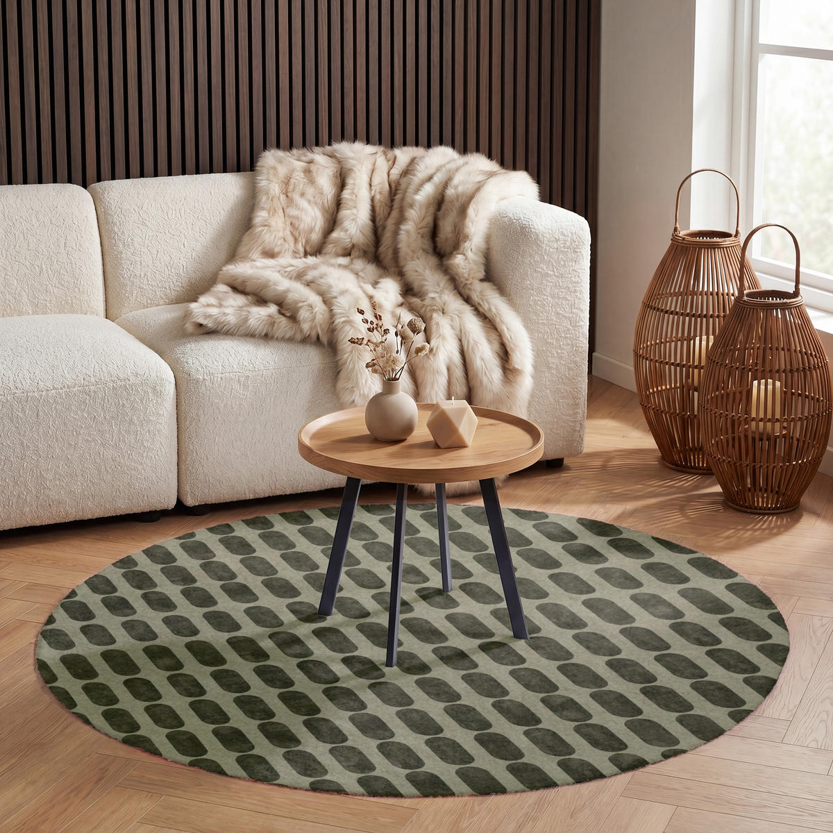 TEPPICH - Rhythmic - Aufschlag - Grün - 120x120 cm - Olivgrün, Kunststoff/Textil (120/0.4cm) - OnlyWow