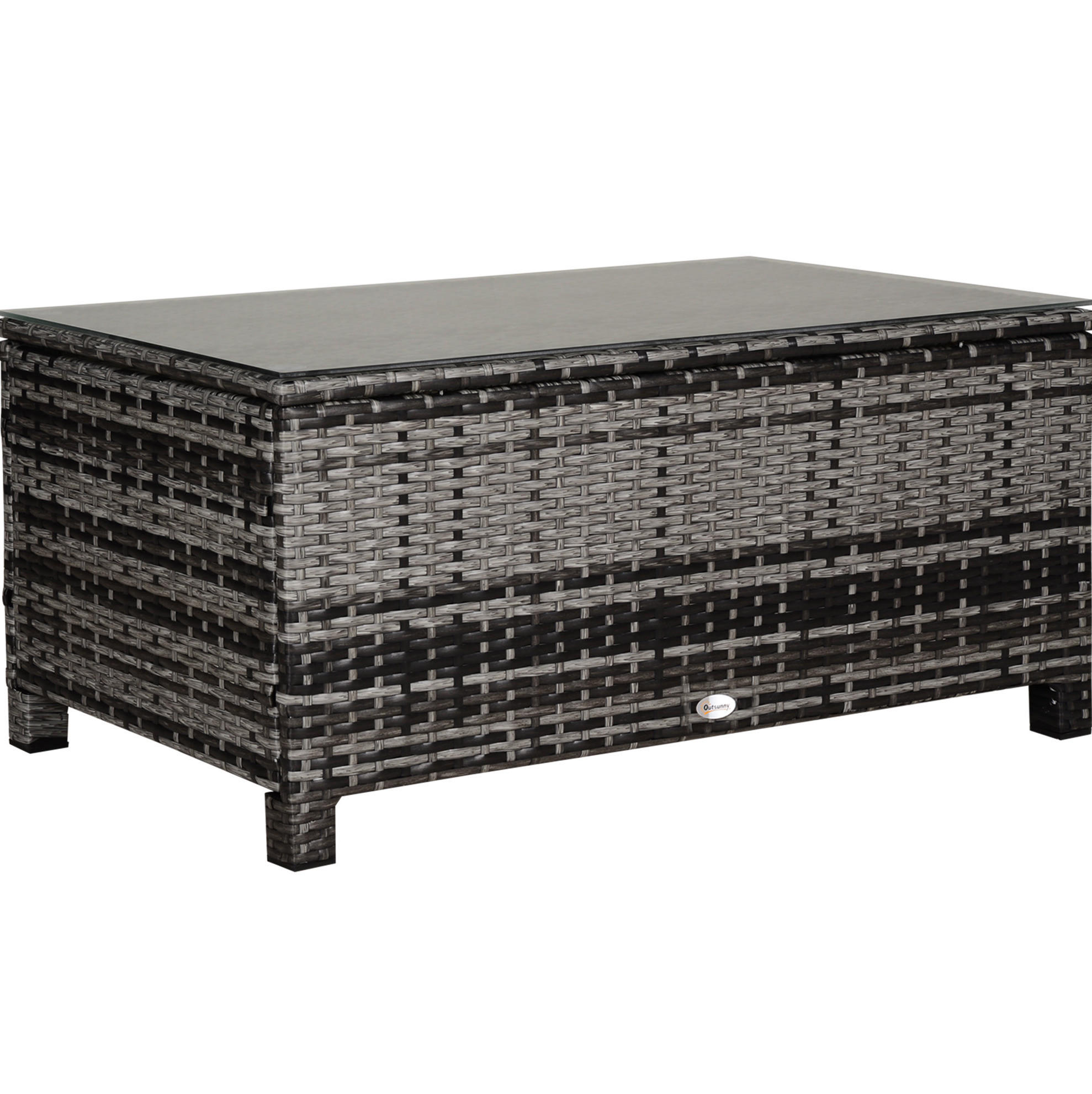 GARTEN-BEISTELLTISCH aus Polyrattan 85x50x39 cm Grau mit Glasplatte, witterungsbeständig und pflegeleicht - Grau, Kunststoff (85/50/39cm) - Modfu