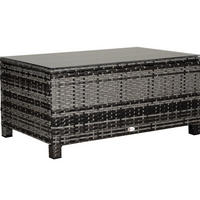GARTEN-BEISTELLTISCH aus Polyrattan 85x50x39 cm Grau mit Glasplatte, witterungsbeständig und pflegeleicht - Grau, Kunststoff (85/50/39cm) - Modfu