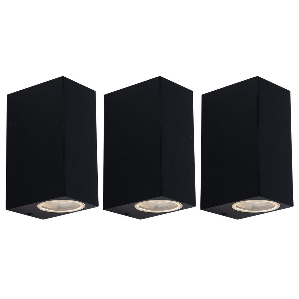 LED AUSSEN-WANDLEUCHTE Schwarz Metall 3er Set - Schwarz, Metall (6.8/15/9.2cm)