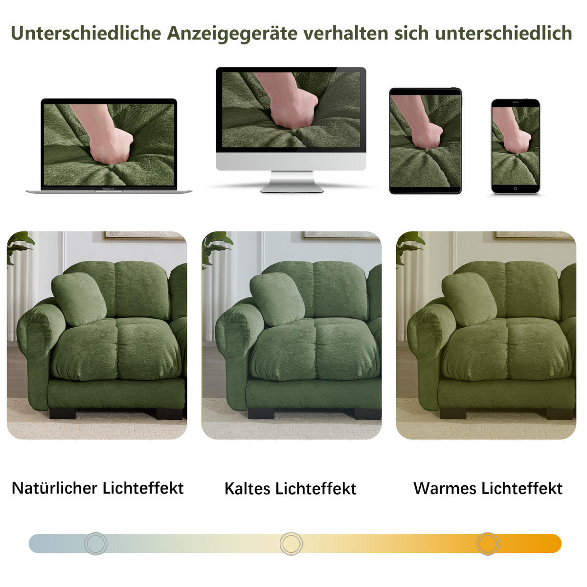 SOFA 260/86/90 cm in Grün aus Chenille mit Steppnähten und modularer Bauweise - Grün, Textil (86/90/260cm) - Flora Grace