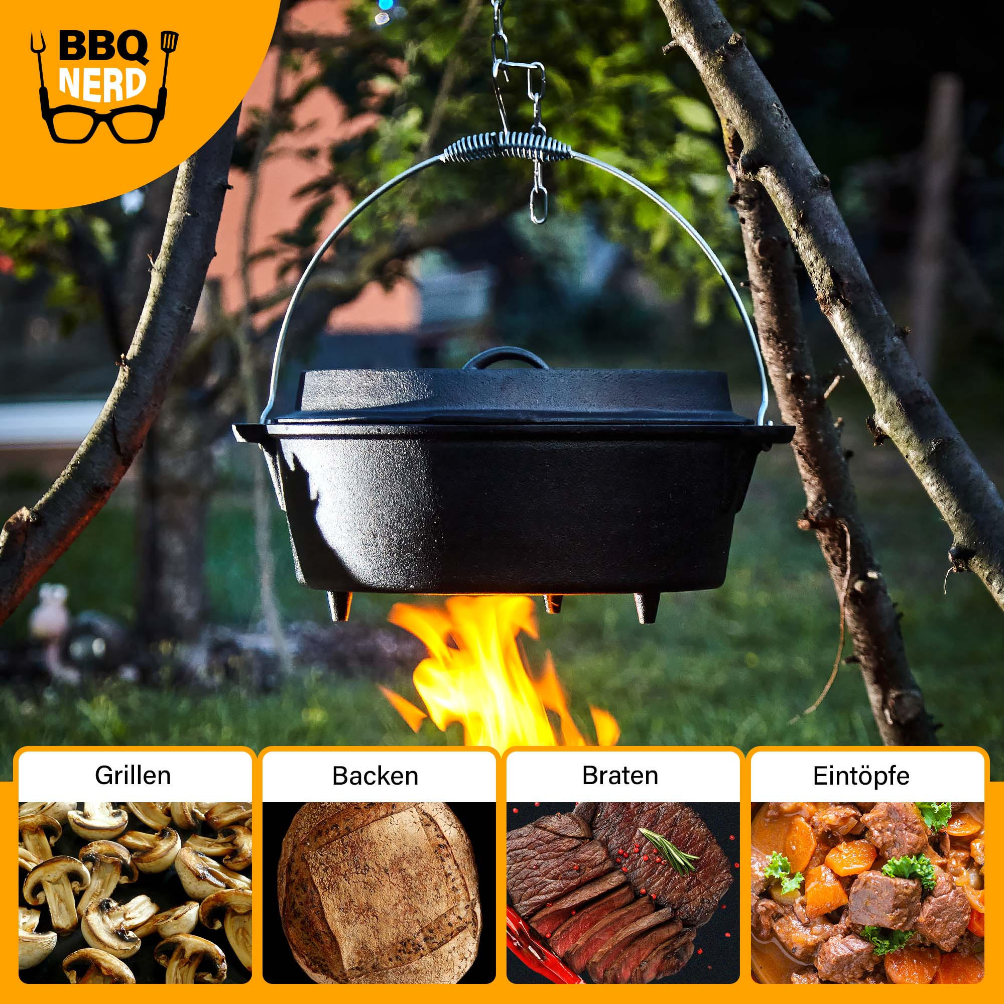 Thumbnail - BBQ Nerd Dutch-Oven, Schwarz, Metall, Rund, 28.5x19.5x28.5 cm, Grills & Outdoor-Küchen