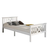 BETT 90/200 cm in Weiß mit Lattenrost aus Kiefer-Massivholz mit X-Kopfteil - Weiß, Holzwerkstoff (90/200cm) - STILVORA