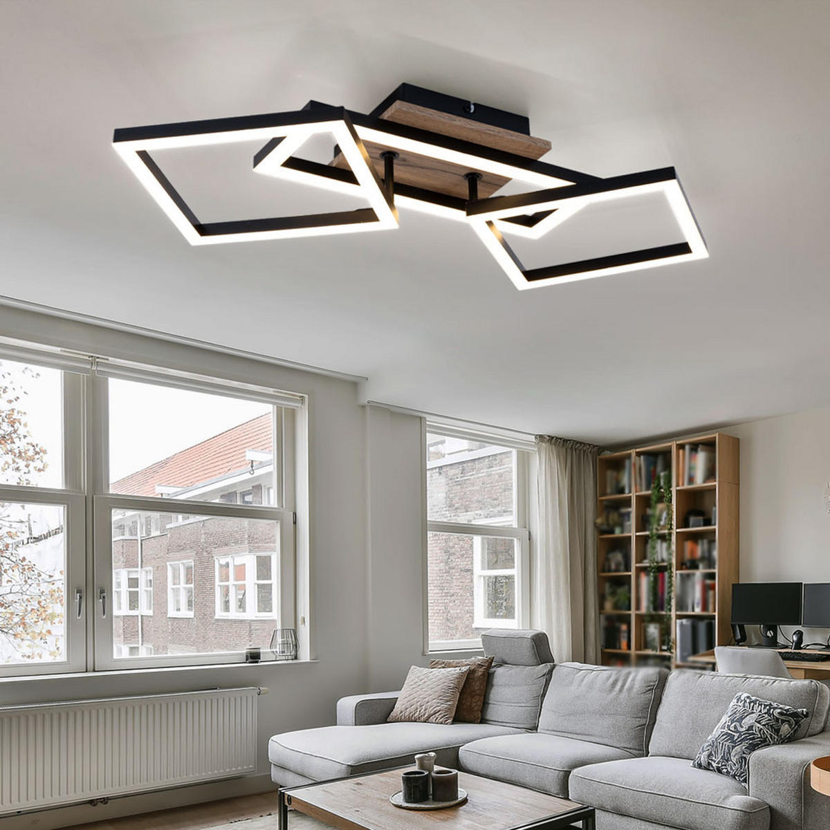 LED DECKENLEUCHTE Metall Holzoptik Schwarz - Schwarz, Metall (70/31/12cm) - Globo Lighting