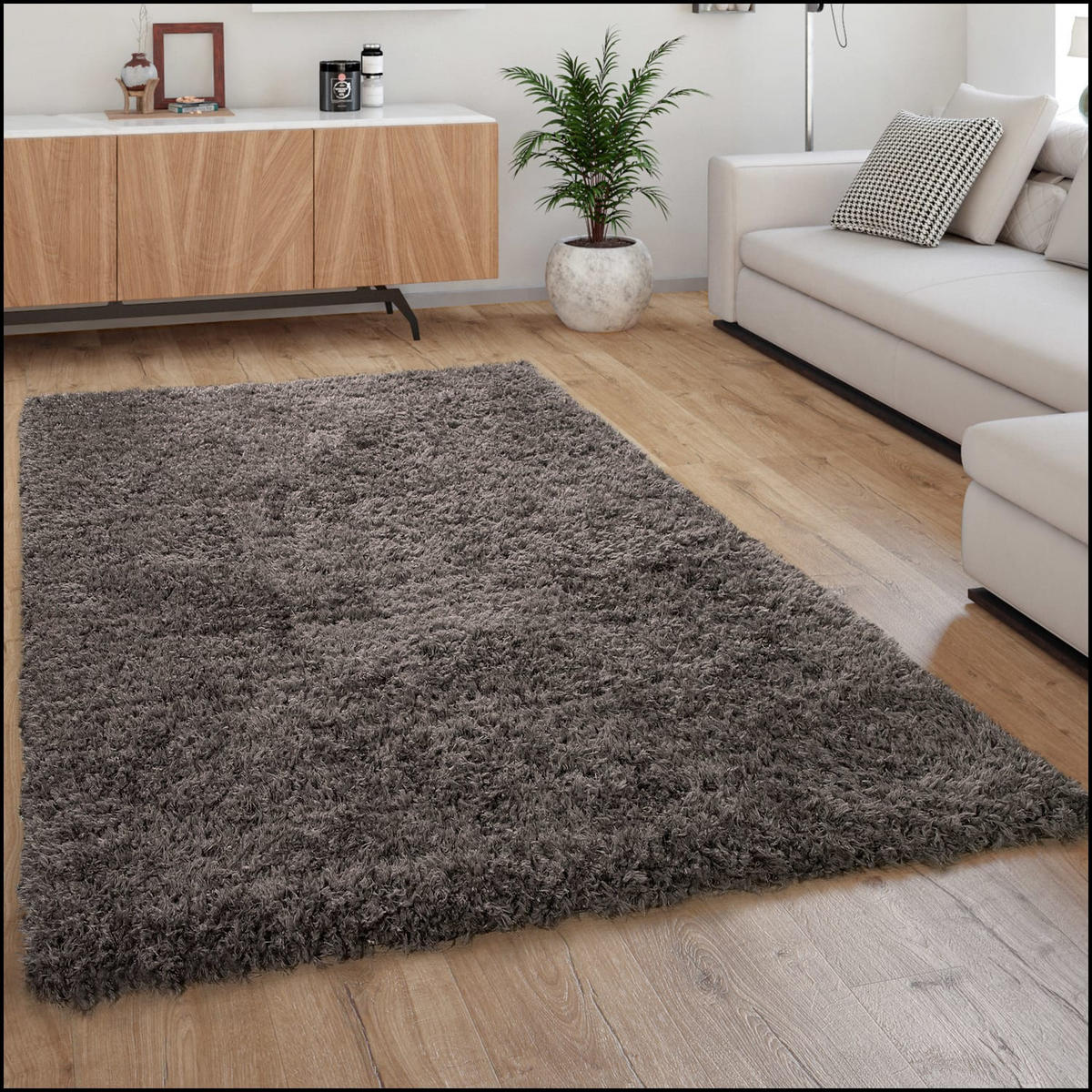 TEPPICH Hochflor Shaggy Unifarben Schlafzimmer schmutzabweisend Anthrazit Rechteckig 80x150 - Anthrazit, Textil (80/150cm) - KADIMA DESIGN
