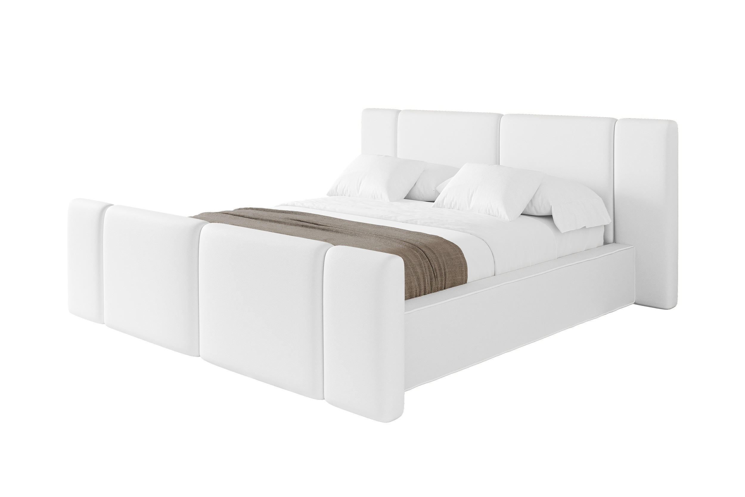 POLSTERBETT mit Bettkasten, Fußteil und Lattenrost, Boxbett ohne Matratze - RIVO-Z 160x200 Weiß - Weiß Hochglanz, Holzwerkstoff/Textil (160/200cm) - ALTDECOR
