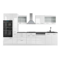 KÜCHENZEILE R-Line Weiß Hochglanz/Weiß 350 cm mit Hochschrank AP Anthrazit - Weiß Hochglanz/Weiß, Holzwerkstoff (350/81.6/60cm) - Vicco