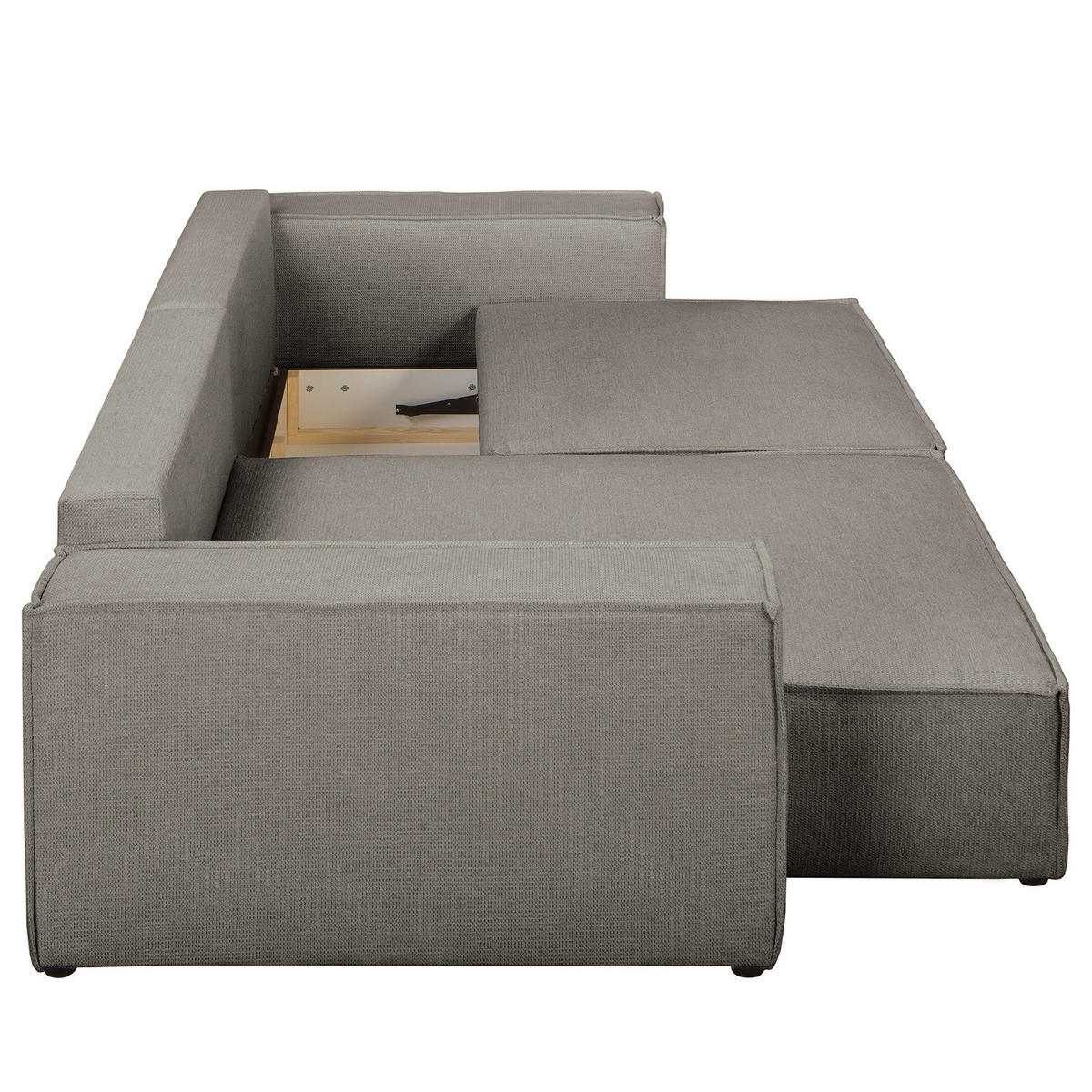 ECKSOFA mit Schlaffunktion - 255 cm - Schwarz/Grau, Kunststoff/Textil (255/148cm) - home24