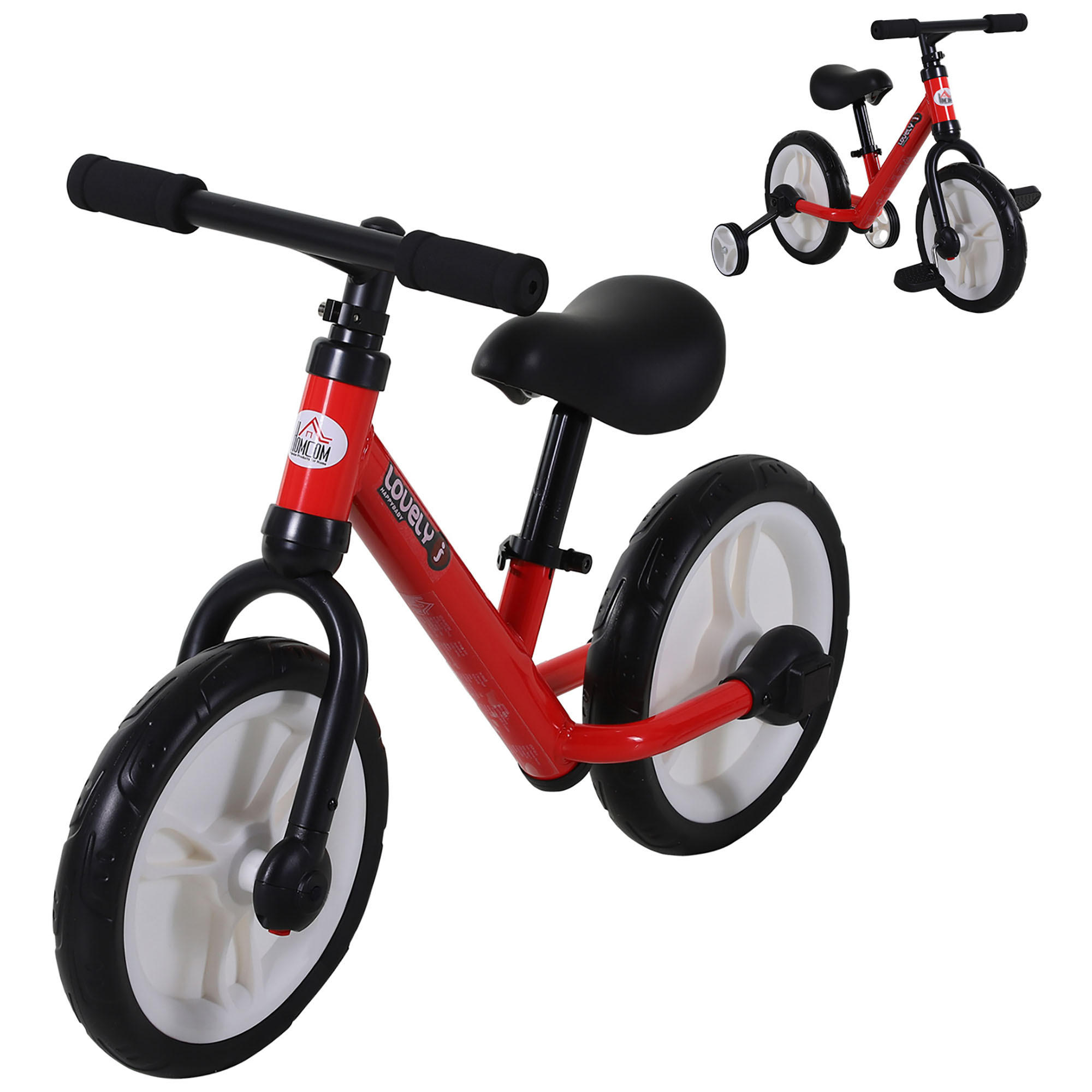 KINDER Laufrad Kinderfahrrad 2-in-1 Stützräder Pedale 2-5 Jahre Kunststoff Rot - Rot, Kunststoff (85/36/54cm) - HOMCOM