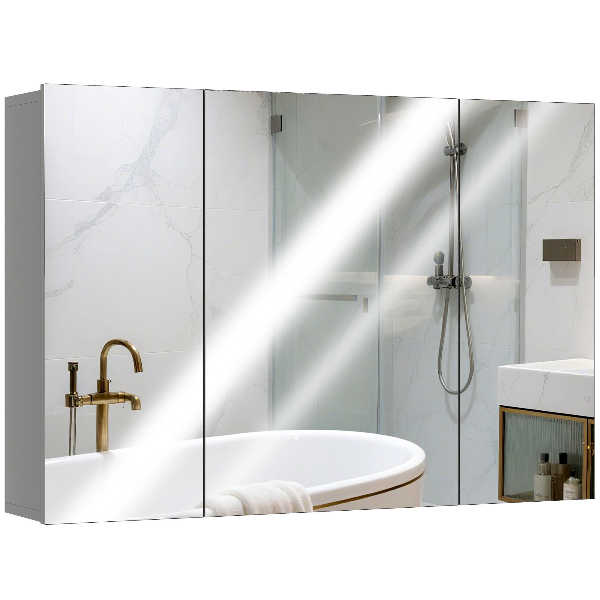 SPIEGELSCHRANK mit 3 Spiegeltüren und verstellbaren Einlegeböden , 90 x 15 x 60 cm - Grau, Glas (90/60/15cm) - Vallsero