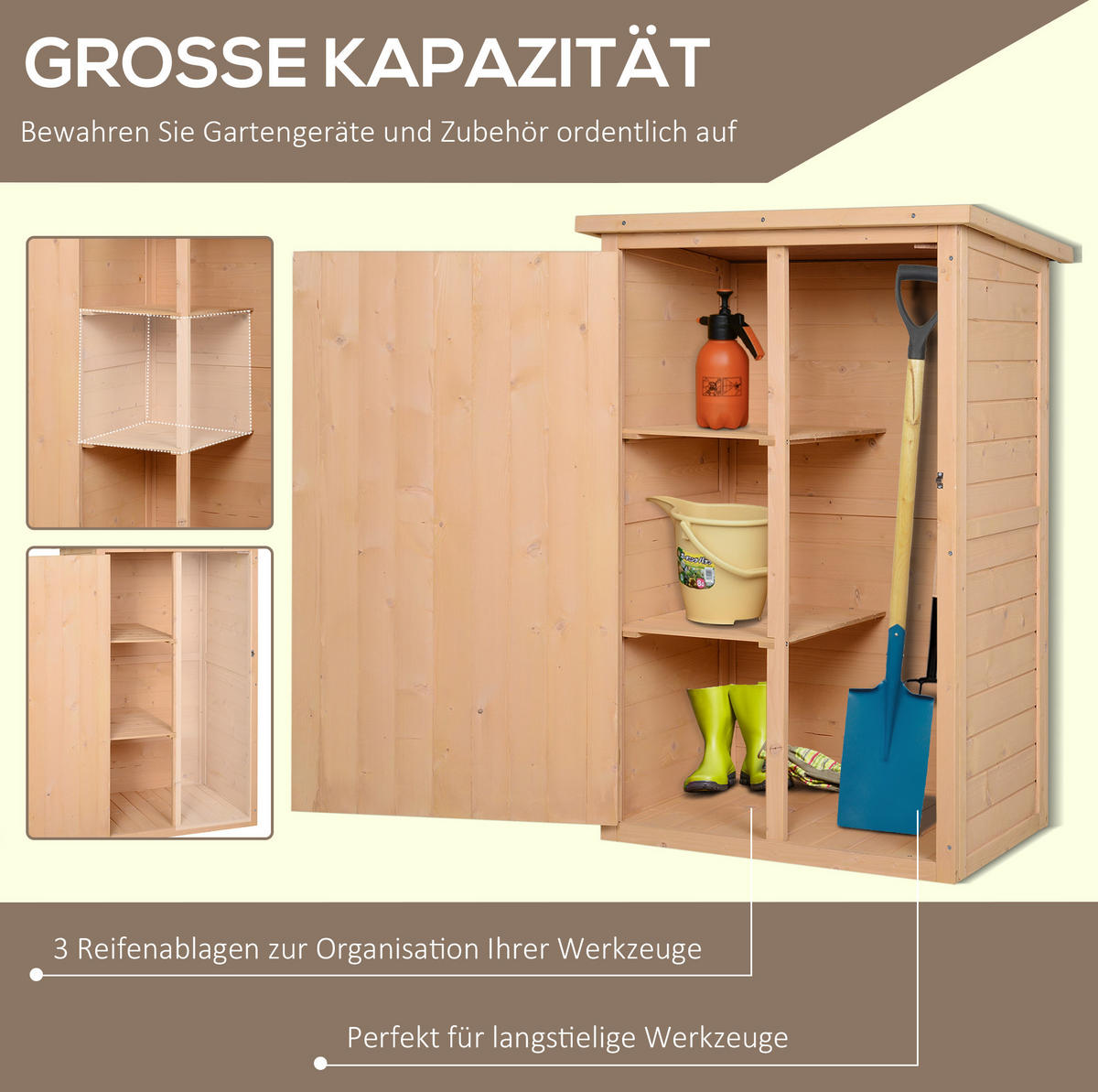 ZÁHRADNÁ skrinka 75/56/115 cm prírodná farba dreva s policami a uzamykateľnými dverami z dreva - prírodná farba, kompozitné drevo (56/115/75cm) - OKWISH