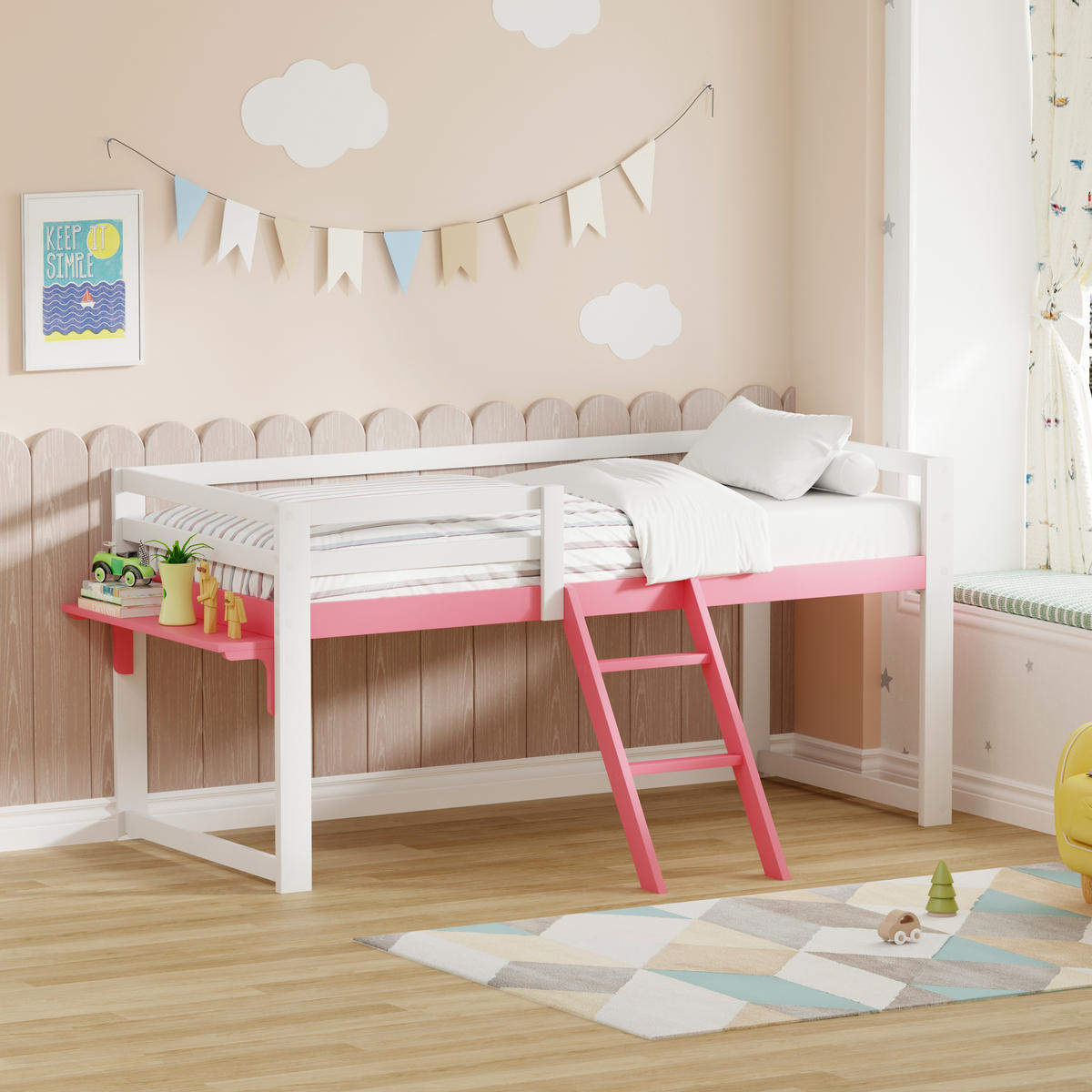 HOCHBETT 90/200 cm Weiß + Rosa - Pink/Weiß, Holz