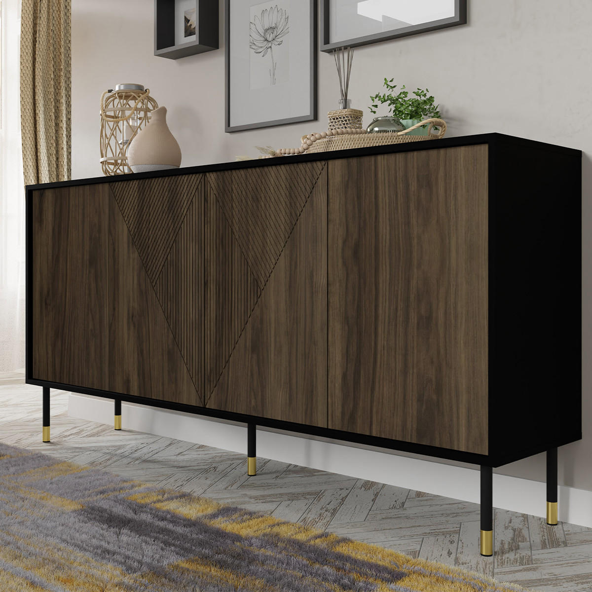 KOMODA Aglaé Drvo i crno - crna, drvni materijal (180/88/40cm) - Petits-meubles