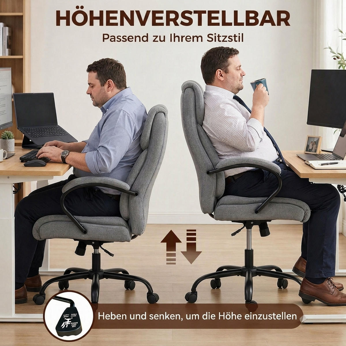 KONTORSTOL Skrivbordsstol, justerbar höjd, bärförmåga 220 kg, ljusgrå - Ljusgrå, Plast (72.5/118/80cm) - Vinsetto