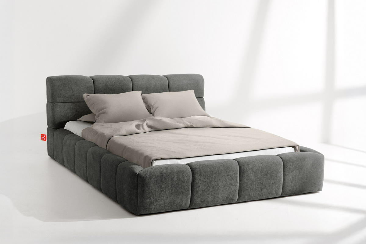 POLSTERBETT AERI 140/160/180/200 mit Rahmen und Bettkasten, grau - Grau, Holz/Holzwerkstoff (140/200cm) - KONSIMO®