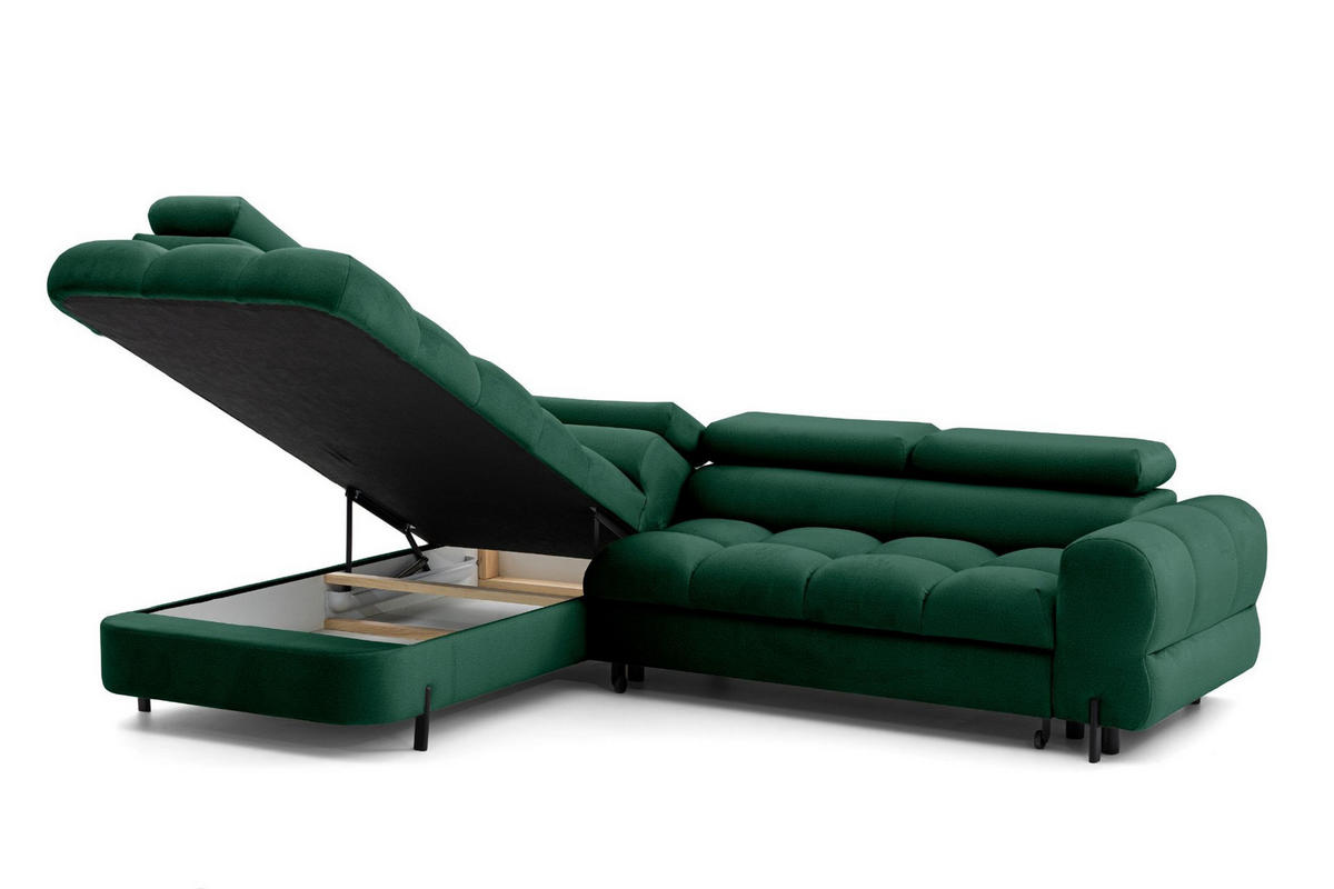 ECKSOFA BOWL L Links mit Schlaffunktion 125x195 Velours Grün - Schwarz/Grün, Holz/Textil (260/195cm) - Muffo