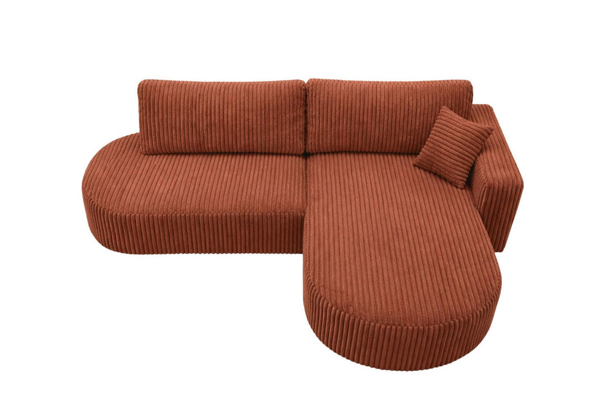 ECKSOFA Mit Schlaffunktion Und Bettkasten, Cordstoff Tilia, Kupfer, Rechts, ROUND ONE OPEN XL - Orange, Holz (262/175cm) - Kaiser Möbel