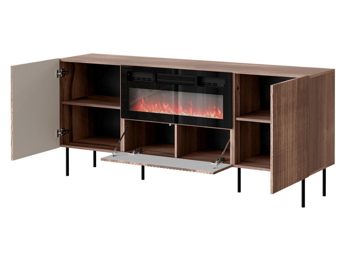 SIDEBOARD Tacos 180 mit Elektrische Kamin - Schwarz/Braun, Holzwerkstoff/Metall (181/81/42cm) - MIRJAN24