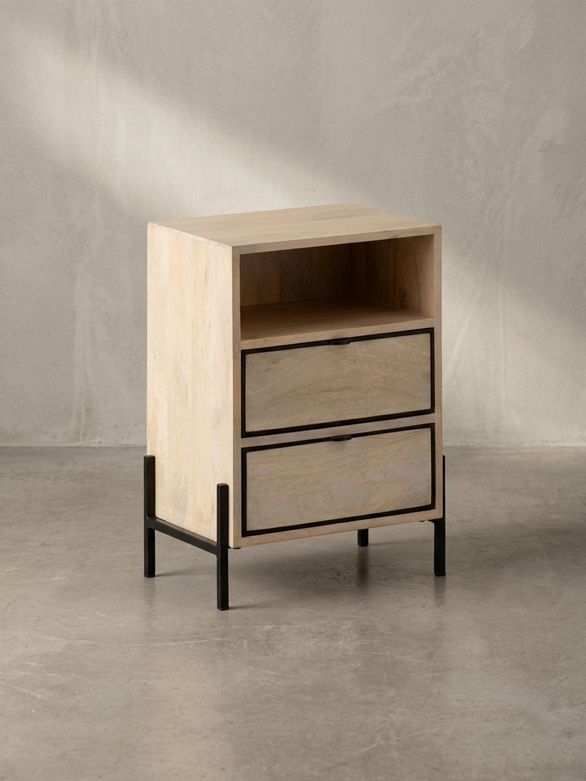 NACHTTISCH – Mango Massivholz/Metall, 43x60x30 cm, 2 Schubladen, braun - Schwarz/Braun, Holz/Metall (43/60/50cm) - KADIMA DESIGN