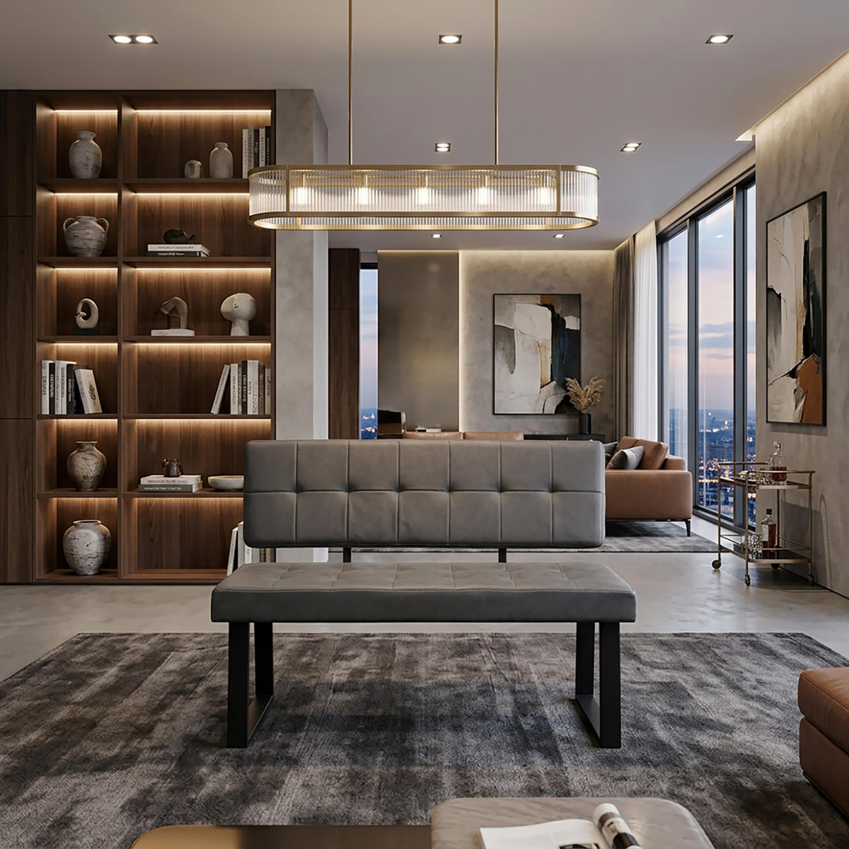SITZBANK SIGFRID - Grau, Textil/Metall (120/48/56cm) - B&D Home