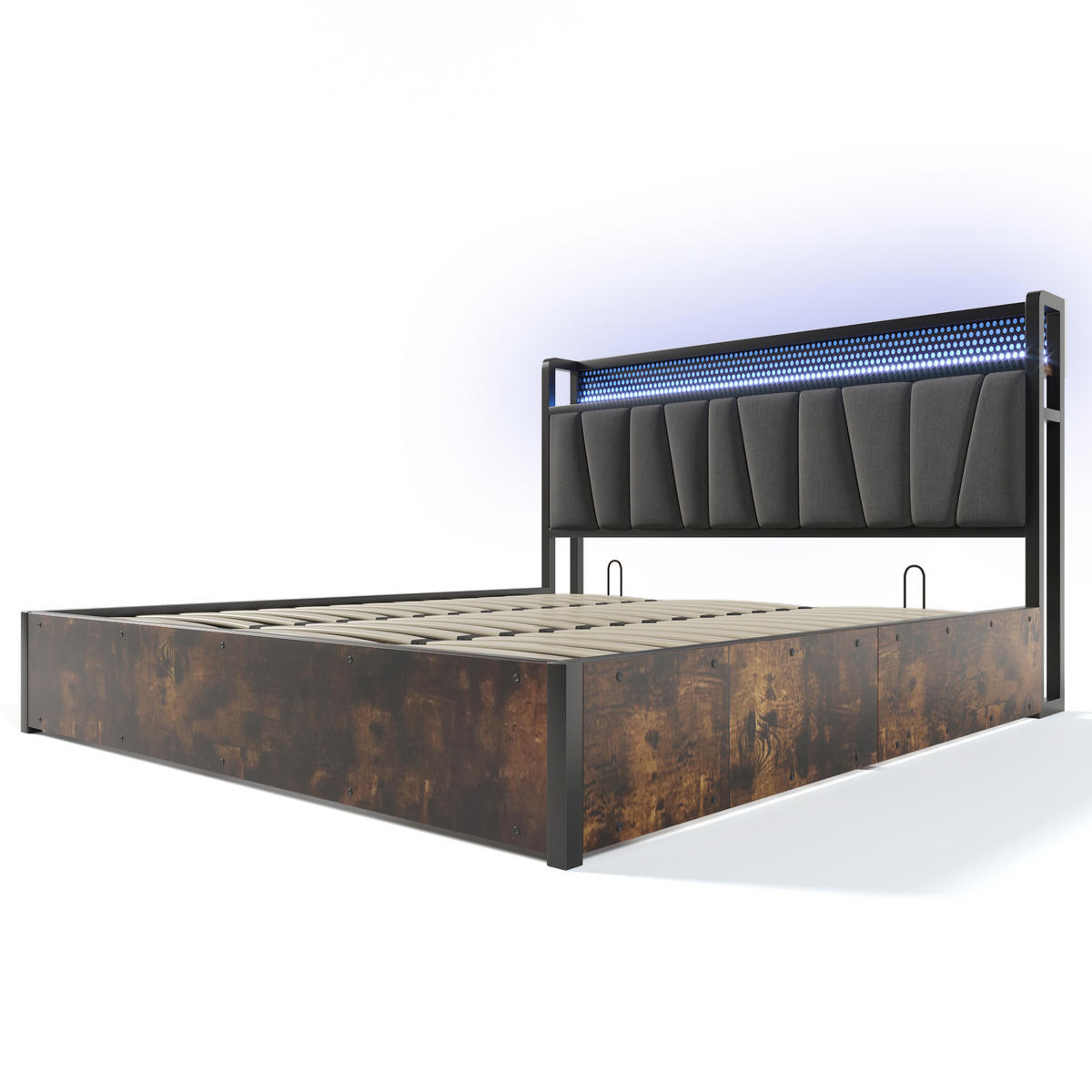 POLSTERBETT aus Leinen 180x200 cm in Grau mit LED & USB-Steckdosen - Grau, Textil (180/200cm) - Modfu
