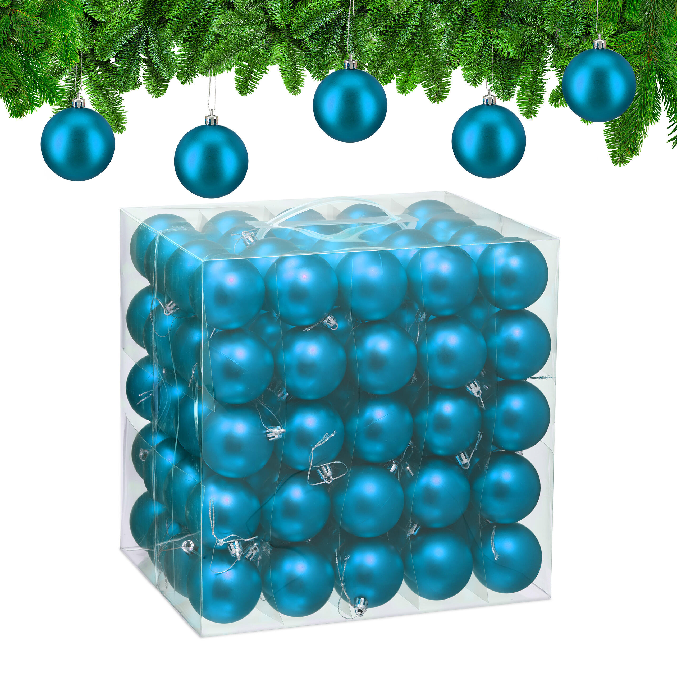 100XWEIHNACHTSKUGELN - Türkis, Kunststoff (6/7/6cm) - Relaxdays
