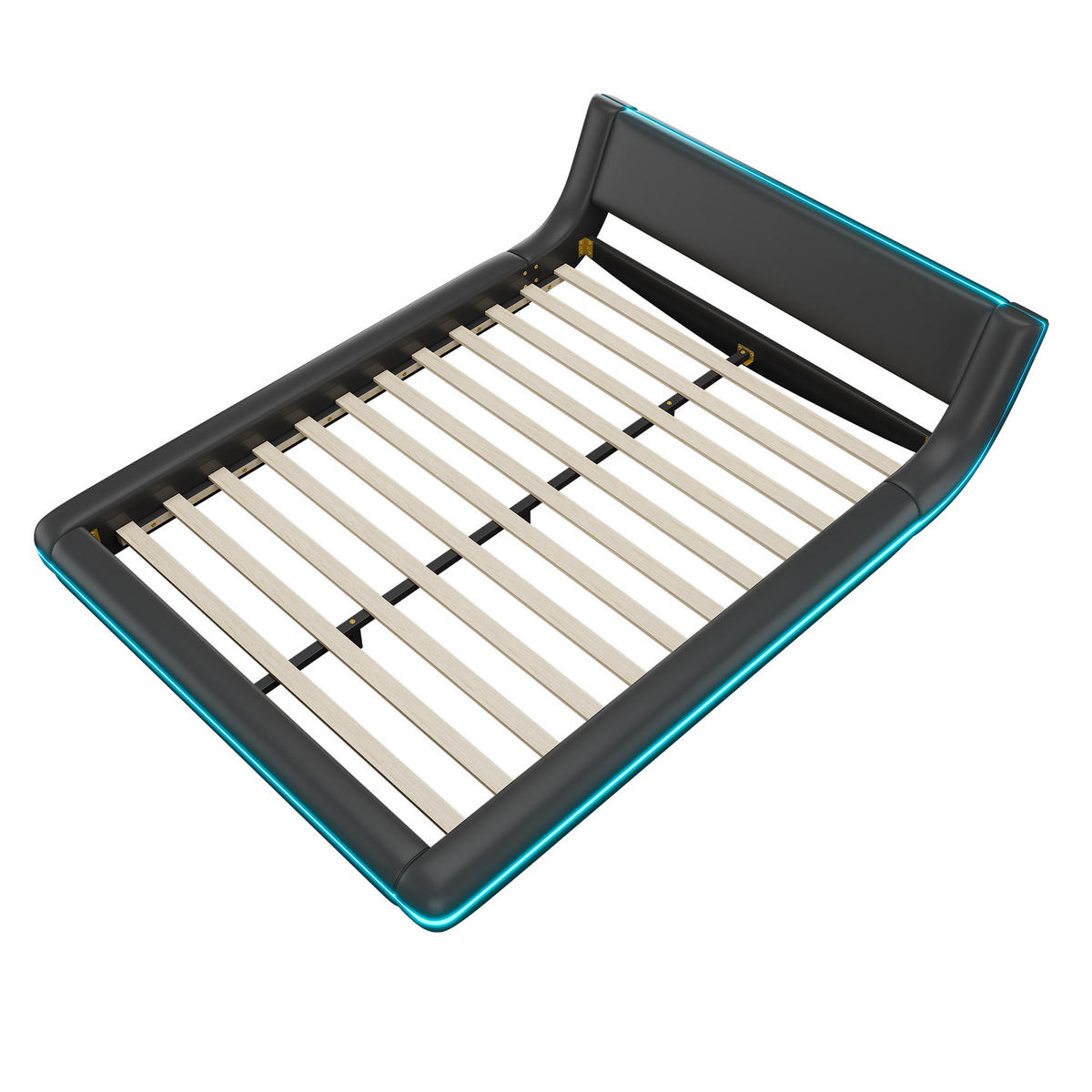 BODENBETT 140/200 cm Schwarz mit LED-Umgebungslicht - Schwarz, Kunststoff (140/200cm) - OKWISH