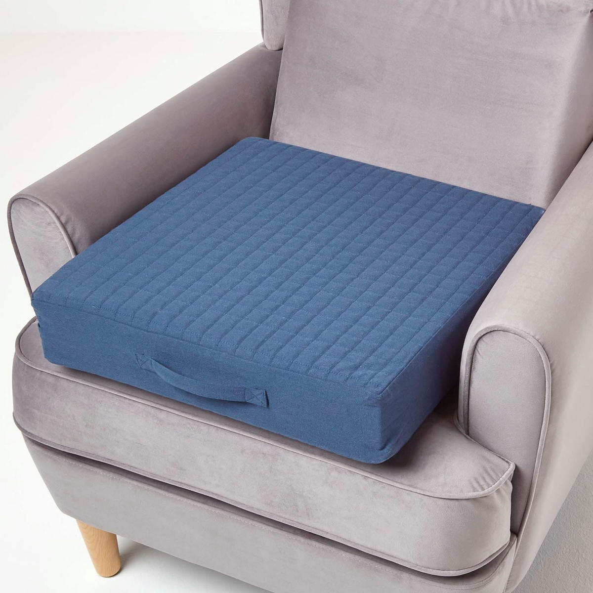SITZKISSEN-BEZUG blau 50/50/10 – Kissenhülle wattiert, Baumwolle - Dunkelblau, Textil (50/50/10cm) - Homescapes