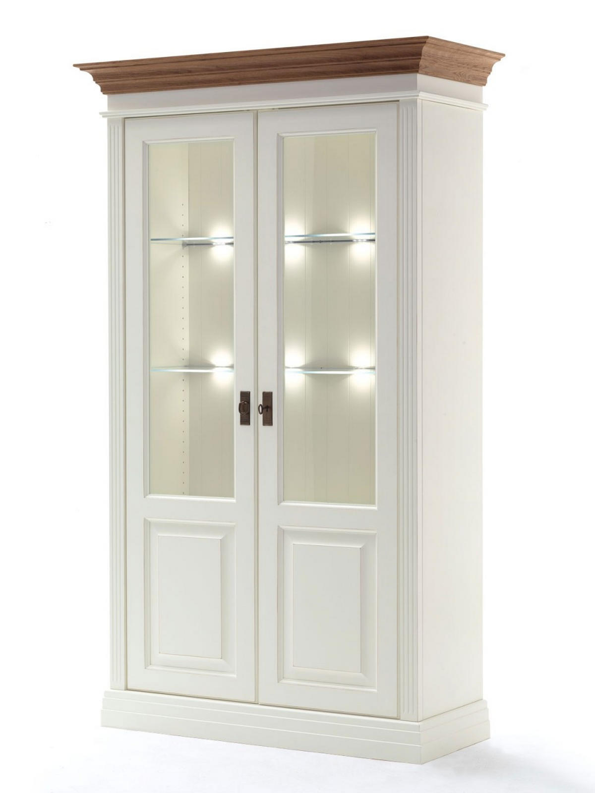 GLAS-VITRINE Standvitrine Novara - Weiß/Braun, Holz (117/196/45cm) - Casamia Massive Möbel