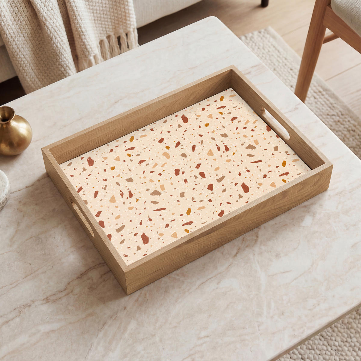 TABLETT - Terrazzo - Muster - Bunt - Stein - 40x30 cm - Beige, Holz (40/5/5cm) - OnlyWow