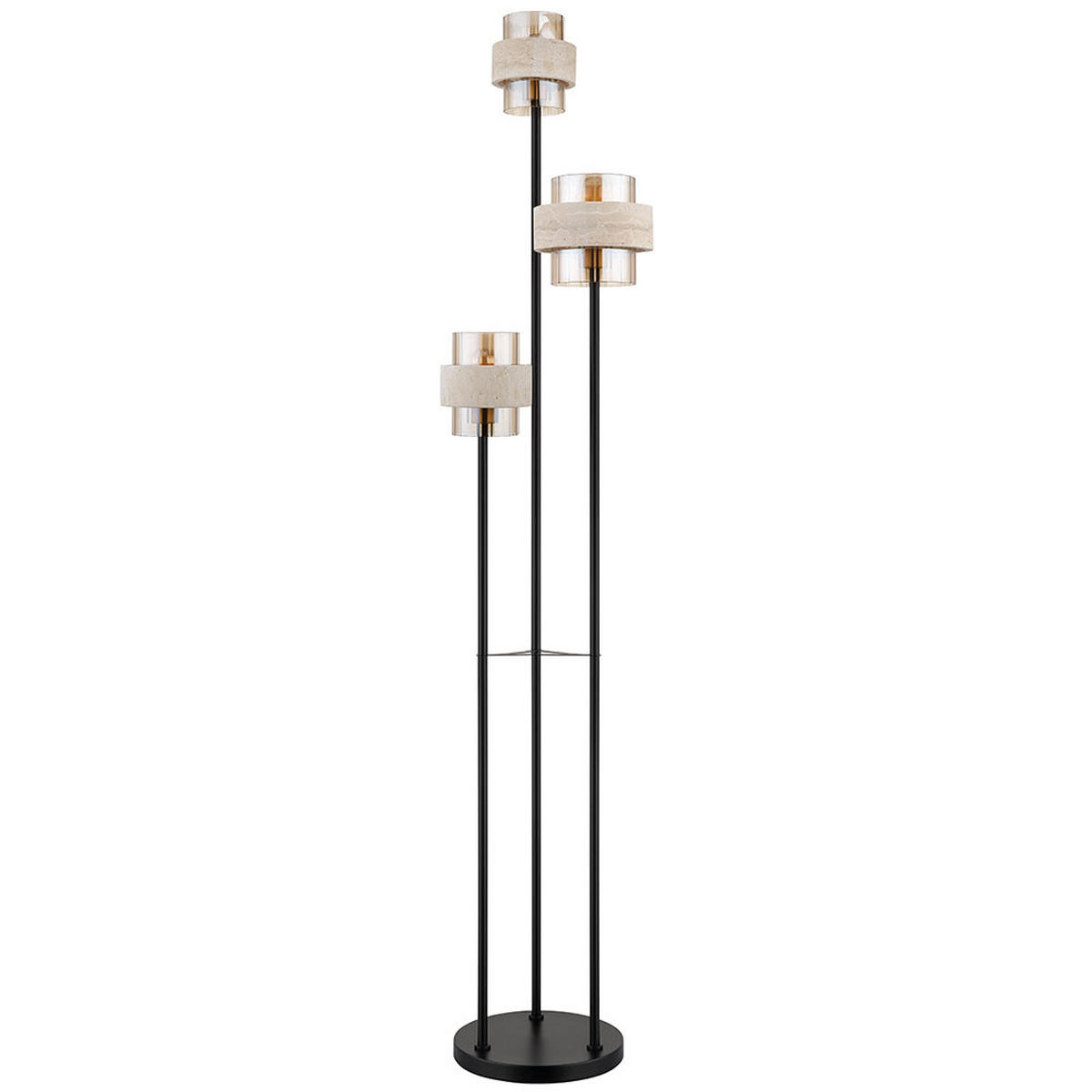LED STEHLEUCHTE DAREN Metall Glas Schwarz, 3-flammig, E27 - Schwarz, Glas (34/34/167cm) - Globo Lighting
