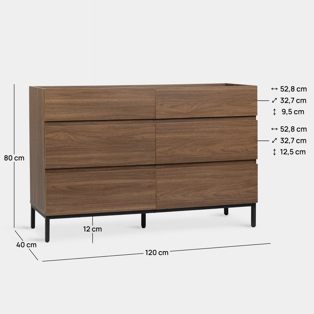 SCHUBLADENKOMMODE DOPPELTE Peyton Walnuss 120 cm x 80 cm - Walnussfarben, Holzwerkstoff (120/80/40cm) - Klast Home