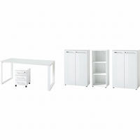 BÜRO-SET MUENCHEN 5-teilig weiß | Glasfront Abschließbar | Schreibtisch, Container, 2 Schränke, Regal - Weiß, Holzwerkstoff/Metall (415/120/80cm) - KADIMA DESIGN