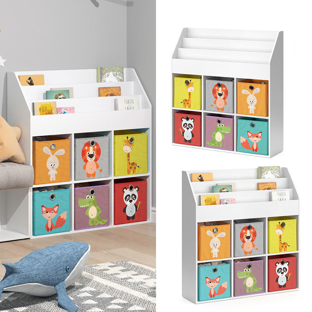 KINDERREGAL Luigi Weiß 107.2 x 114.2 cm mit 6 Faltboxen opt.1 - Weiß, Holzwerkstoff (107.2/114.2/31.2cm) - Vicco