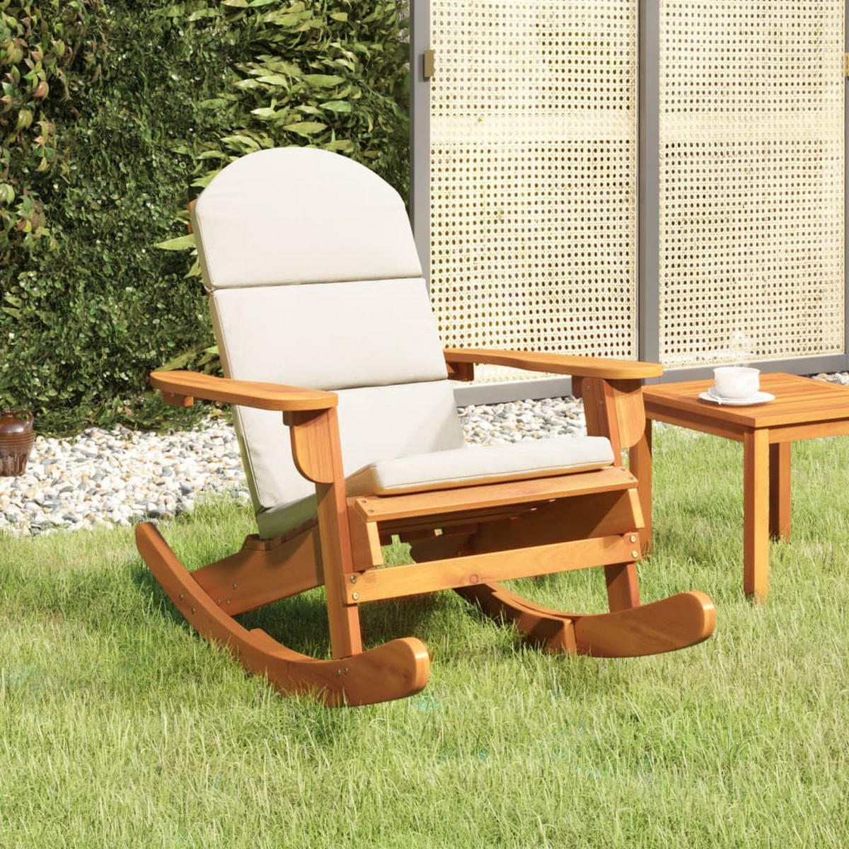 ADIRONDACK-SCHAUKELSTUHL Mit Kissen Massivholz Akazie - Braun, Holz (75/90/105cm) - vidaXL