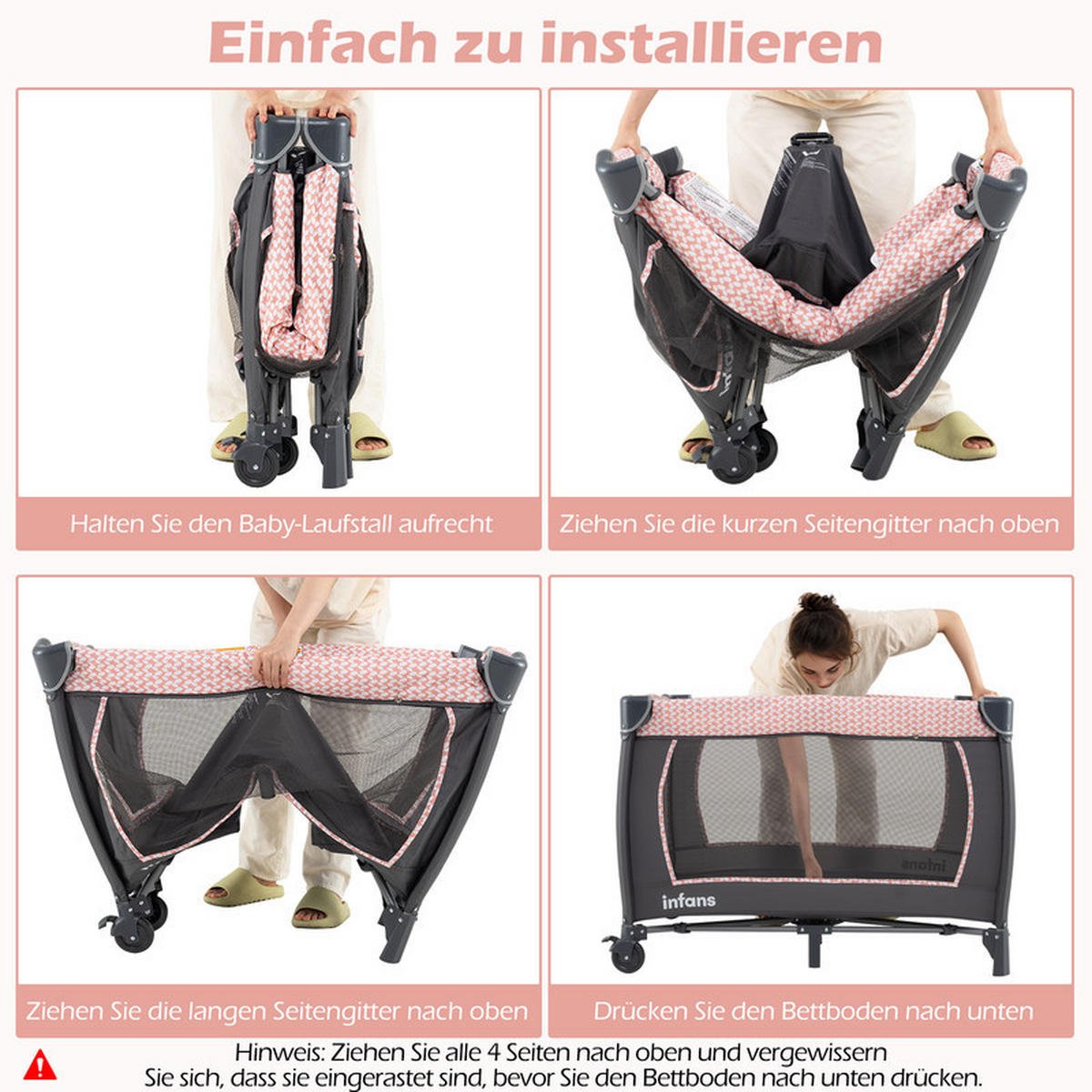 BEISTELLBETT mit Matratze grau - Pink, Textil - COSTWAY