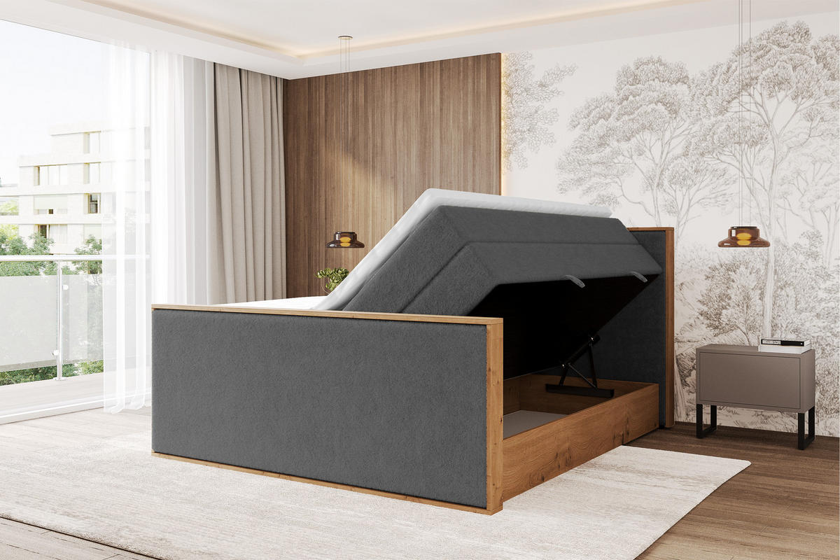 BOXSPRINGBETT LOLLI9 -Z-KING 200x200 - H3/H4 Dunkelgrau - Graphitfarben, Holzwerkstoff (200/200cm) - ALTDECOR