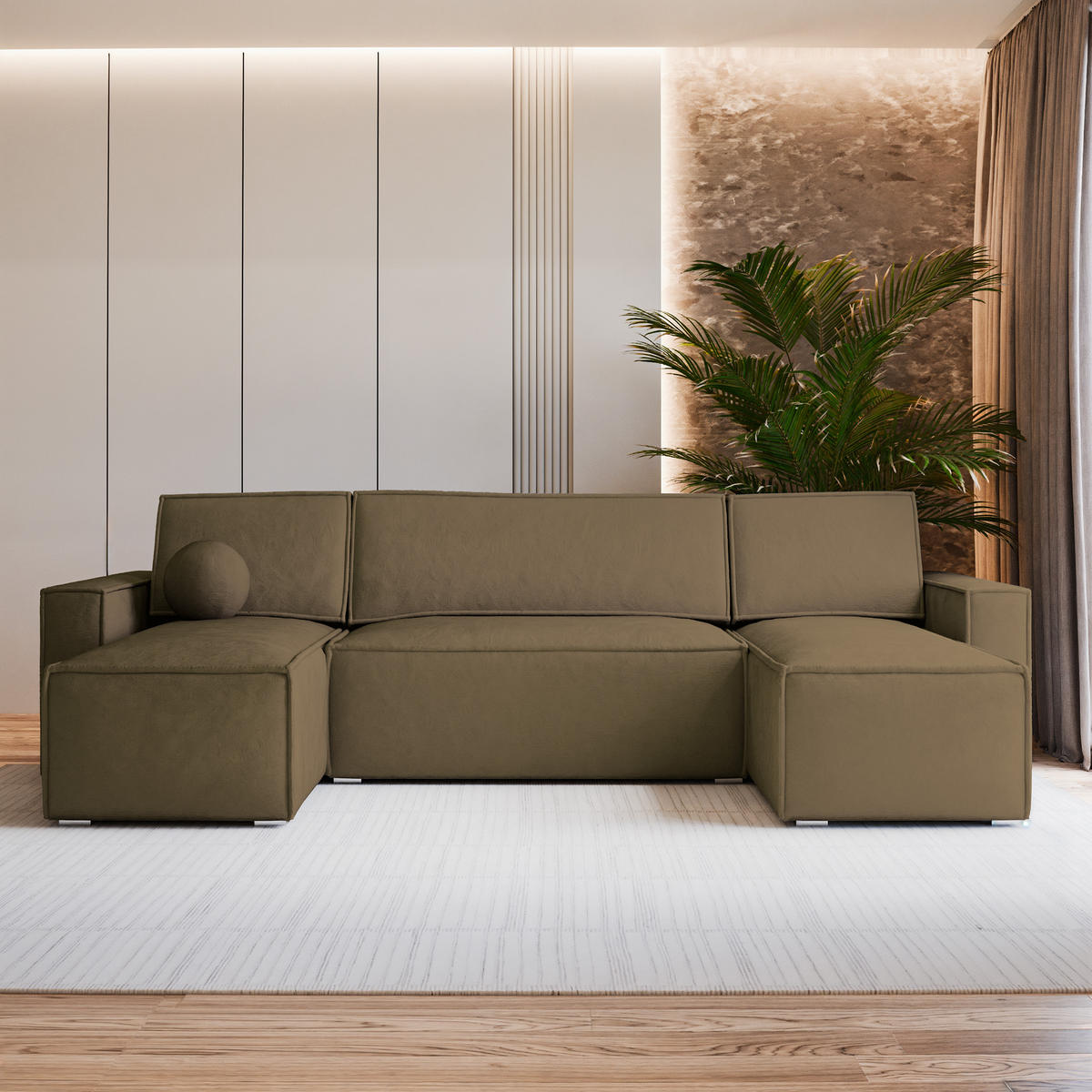 ROHOVÁ SEDAČKA PESANO béžová - šedá/béžová, dřevo/textil (306/140cm) - MASSENO