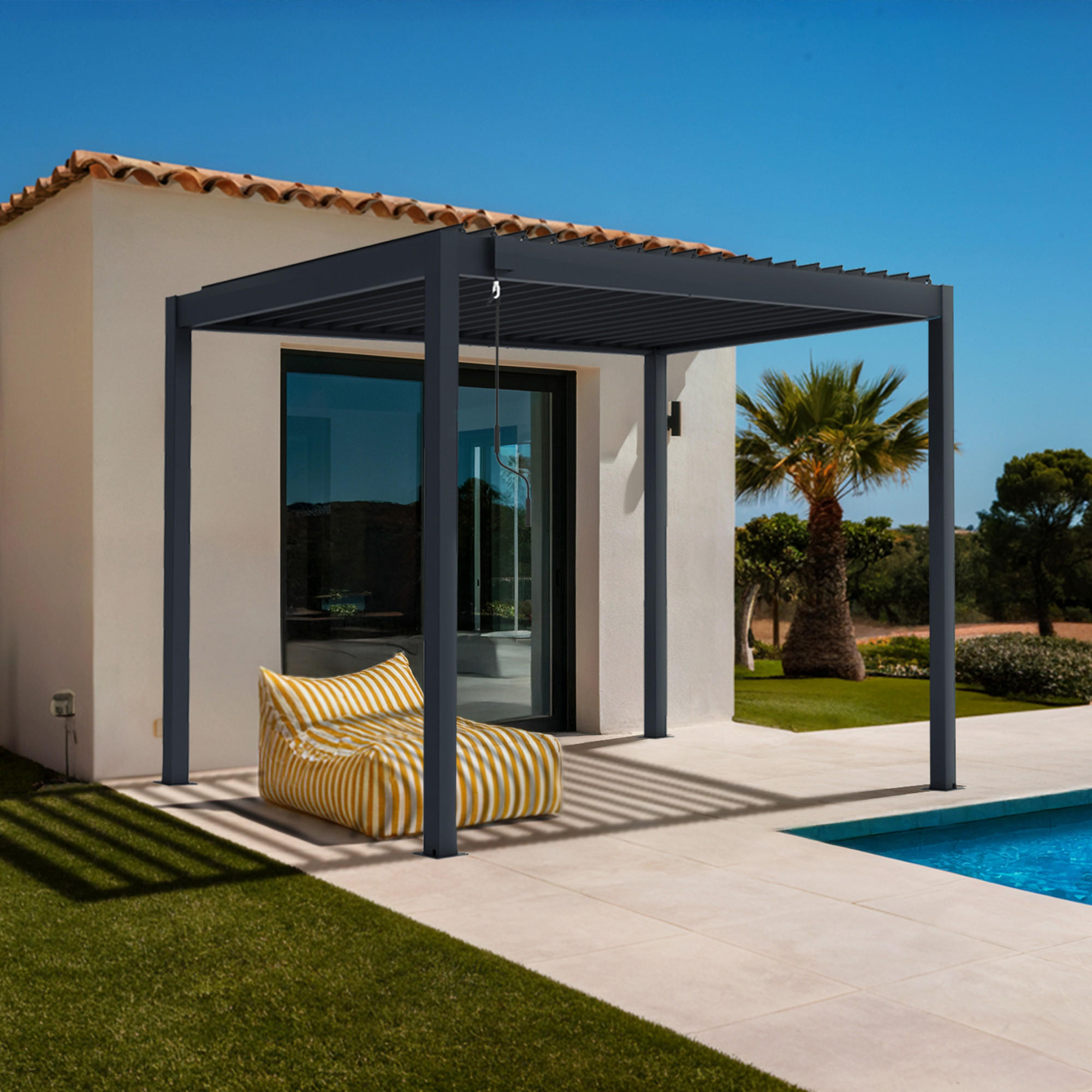 PERGOLA BIOKLIMATISCHE SELBSTTRAGENDE Piana grauem 3m x 2m - Grau, Metall (196/218/304cm) - Cazeboo
