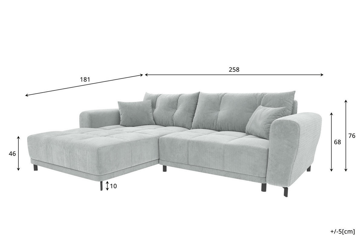 ECKSOFA Massimo Cordstoff Olivgrün inkl. Schlaffunktion Links - Schwarz/Olivgrün, Textil/Metall (246/177cm) - 99rooms