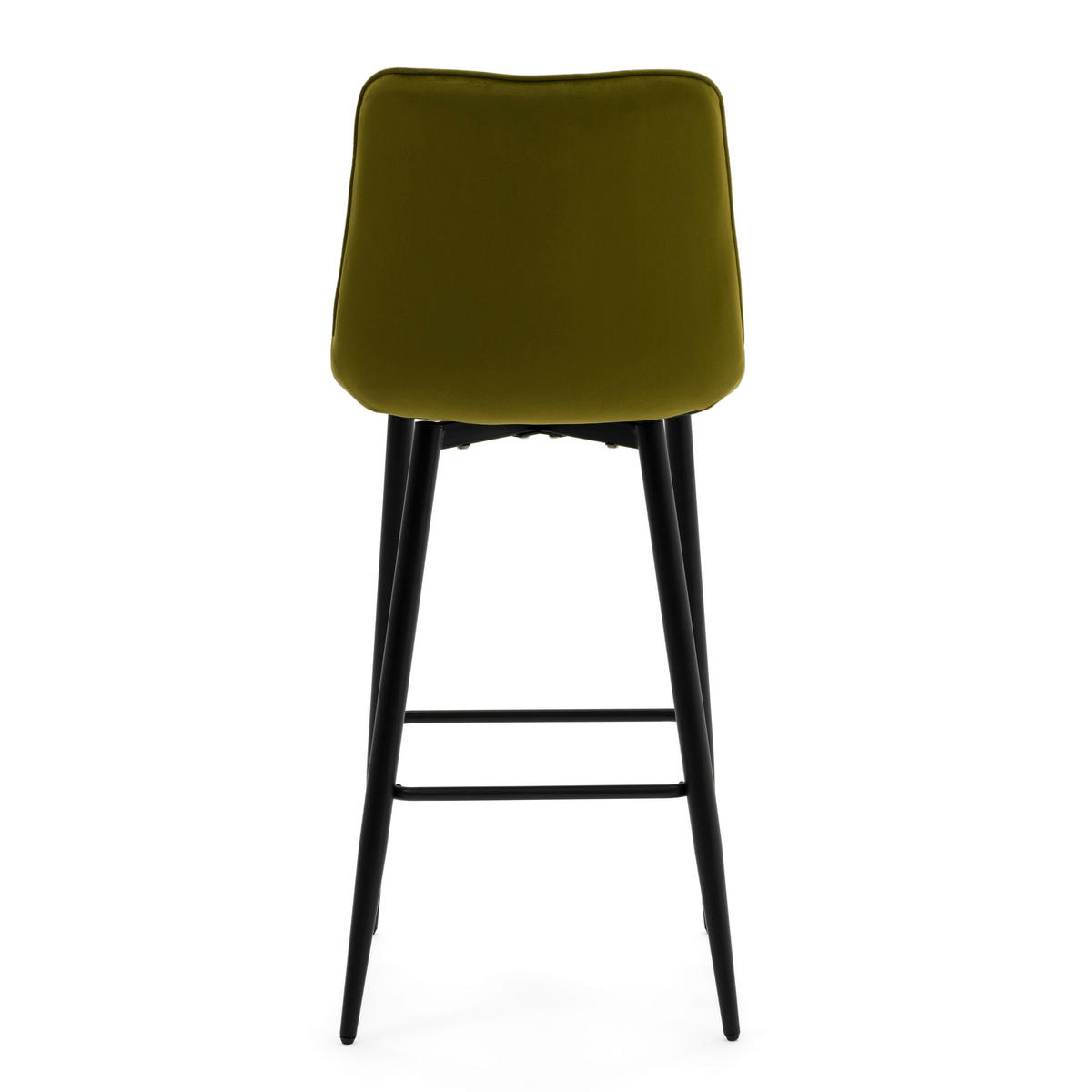 BARHOCKER CHIC gespolsterter mit Steppung - olive - Samt Velours - Schwarz/Olivgrün, Textil/Metall (46/109/56cm) - NEW HOME