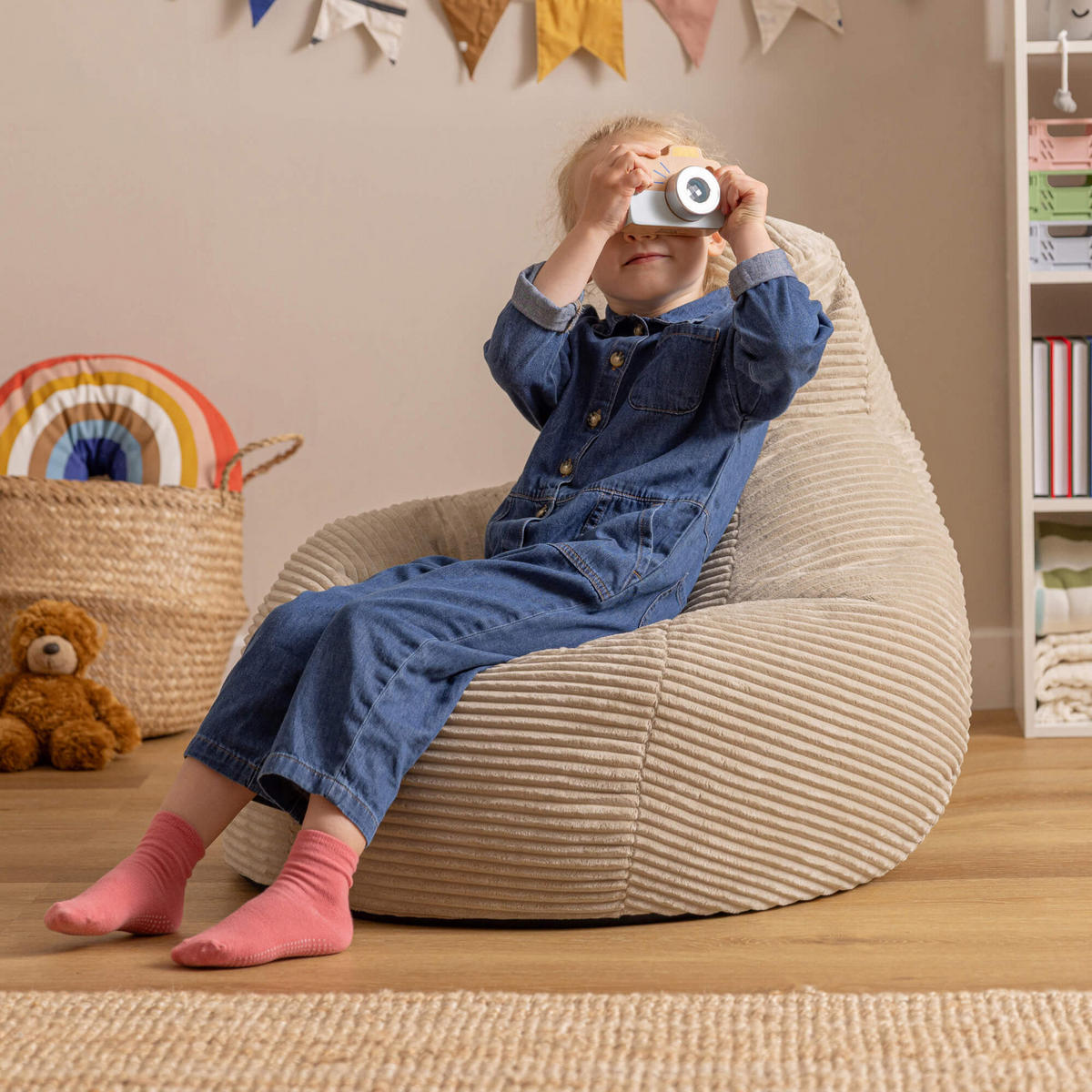 SITZSACK für Kinder Sessel aus Cord 2-tlg. - Beige, Textil (69/59/65cm) - icon