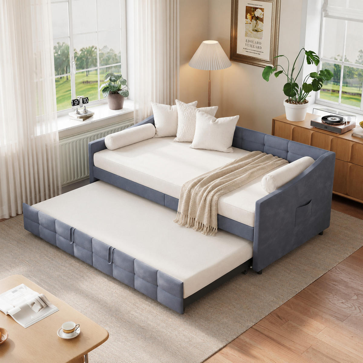 SCHLAFSOFA mit Ausziehfunktion und Stauraum, Polstersofa - Grau, Metall (193.5/75/215cm) - Joyfair